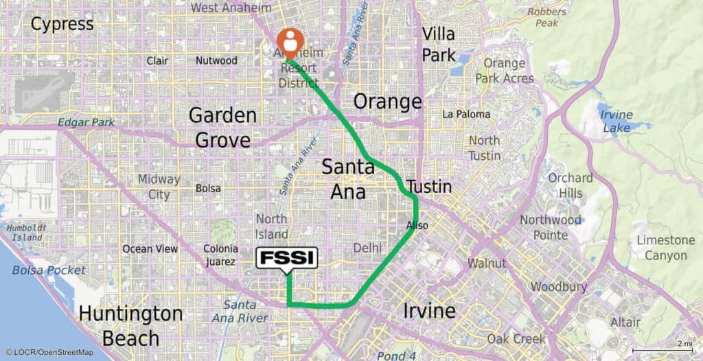 map of the santa ana and aneheim disneyland area